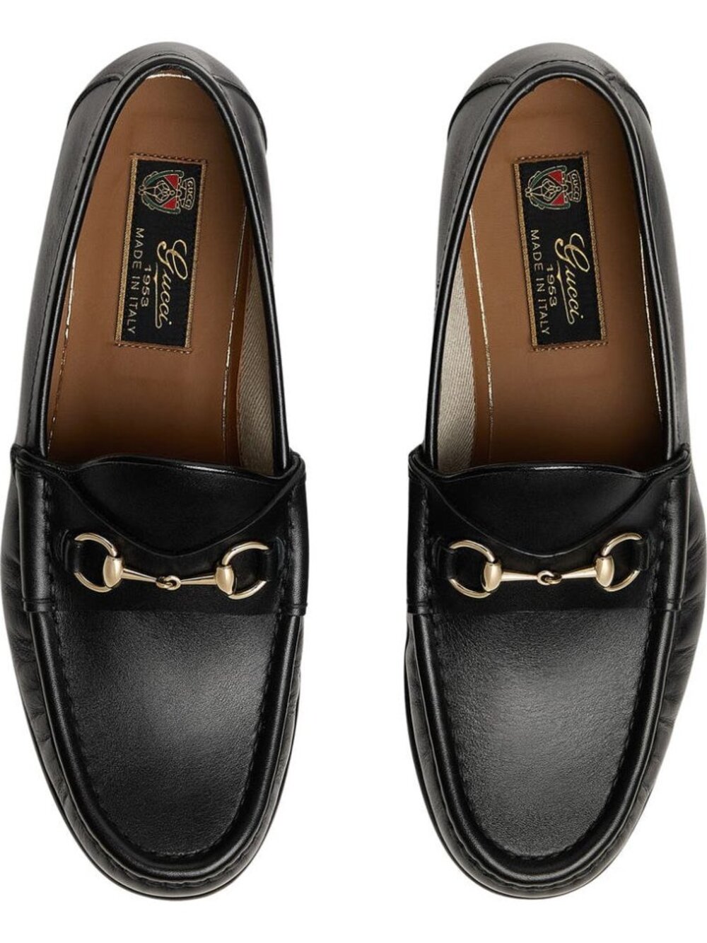 Gucci Horsebit 1953 Leather Loafers Black Gold-Tone 37.5 New